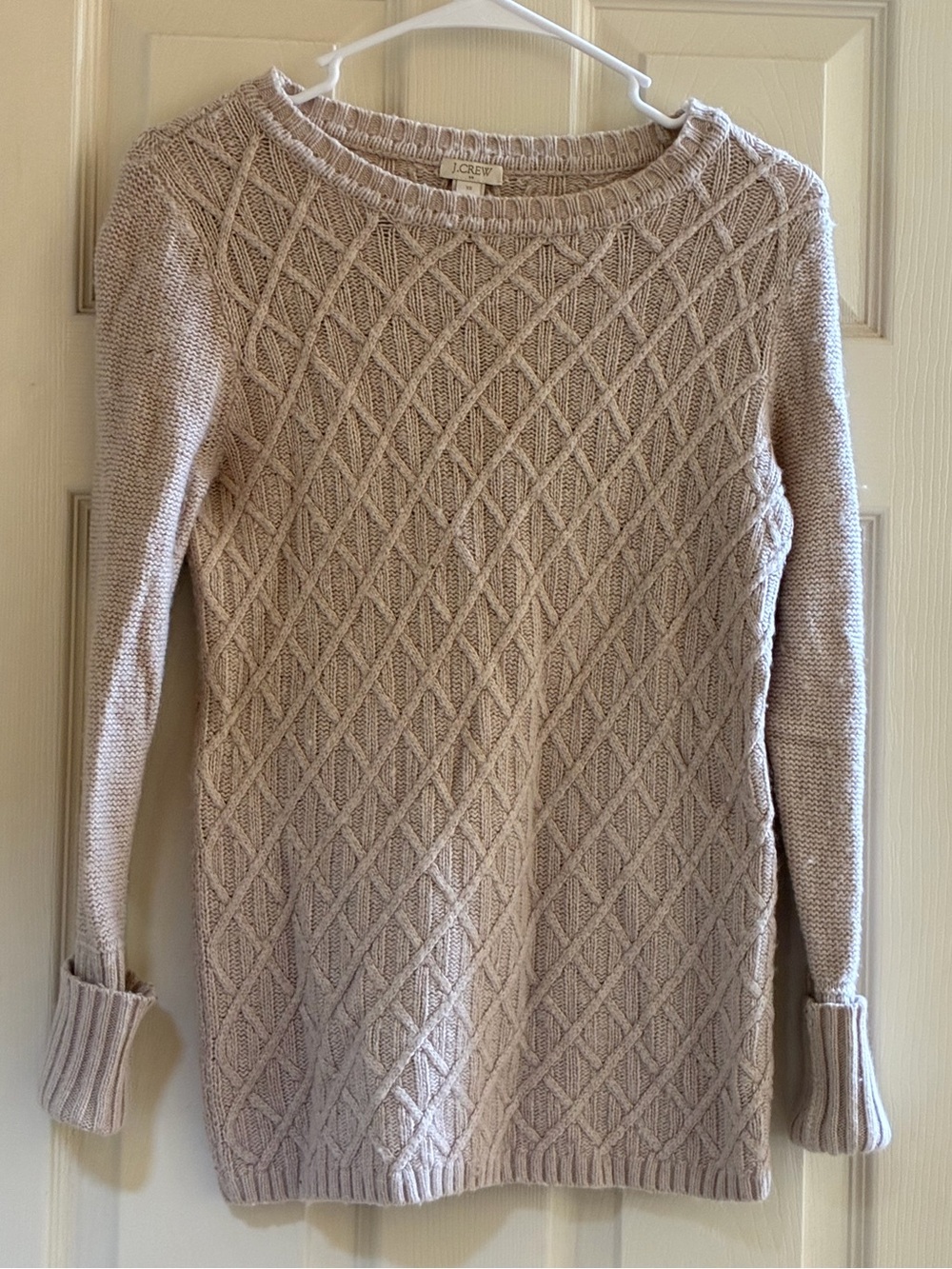 J. CREW Light Beige Diamond Cable Knit Crewneck Sweater